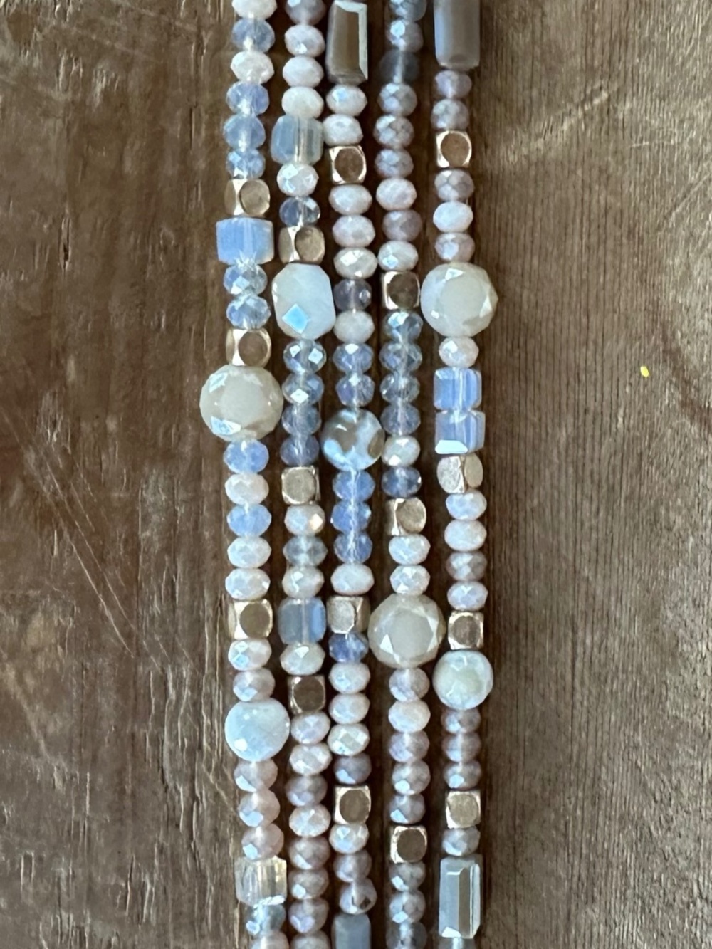 Boho Multi-Strand Gemstone Statement Necklace Gray Gold Blue - Picture 13 of 15